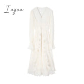Ingvn - Pure Color French Elegant Dress Woman Long Sleeve Fairy Midi Casual 2023 Summer Slim Party