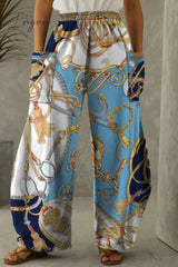 Ingvn - Red Casual Print Patchwork Pocket Regular High Waist Conventional Full Trousers Bottoms