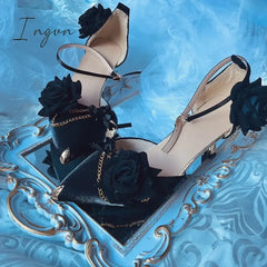 Ingvn - Retro Elegant Cosplay Flower Wedding Loli Girl Gorgeous Red Black Satin Rose Metal Fine