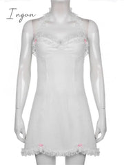 Ingvn - Retro Fairycore Grunge Mini Dresses Y2K Sexy Flare Lace Sleeves Chic Brown Clothes Elegant