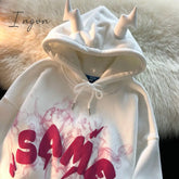 Ingvn - Retro Little Horns Design Sense Oversize Hooded Sweater Women Fall/Winter New Loose Lazy