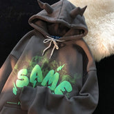 Ingvn - Retro Little Horns Design Sense Oversize Hooded Sweater Women Fall/Winter New Loose Lazy