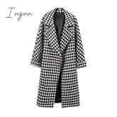Ingvn - Retro Long Sleeve Lady Houndstooth Outwear Lapel New Casual Loose Coat Autumn Fashion