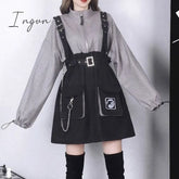 Ingvn - Retro Vintage Women Gothic Girls Punk Mini Dress High Waist Long Sleeve Hat Collar Sexy Gry