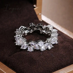 Ingvn - Romantic Bridal Wedding Rings Shiny Marquise Round Crystal Zirconia Irregular Band Delicate