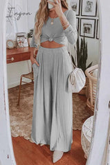 Ingvn - Round Neck Long Sleeves Wide Legs Two-Piece(4 Colors) Jumpsuits