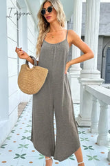Ingvn - Round Neck Pocketed Sleeveless Jumpsuit