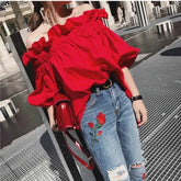 Ingvn - Ruffles Fashion Woman Blouse Off The Shoulder Youth Elegnat Blouses Luxury Tops Designer