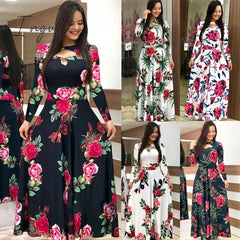 Ingvn - S - 5Xl Plus Size Elegant Oversized Tunic Women Dress Bohmia Flower Print Maxi Dresses