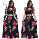 Ingvn - S - 5Xl Plus Size Elegant Oversized Tunic Women Dress Bohmia Flower Print Maxi Dresses