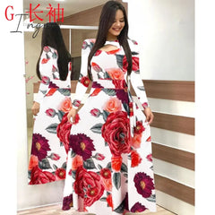 Ingvn - S - 5Xl Plus Size Elegant Oversized Tunic Women Dress Bohmia Flower Print Maxi Dresses