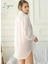 Ingvn - S-5Xl Sexy Lingerie Blouse Women Home Boyfriend Style White Button Shirt Blouses