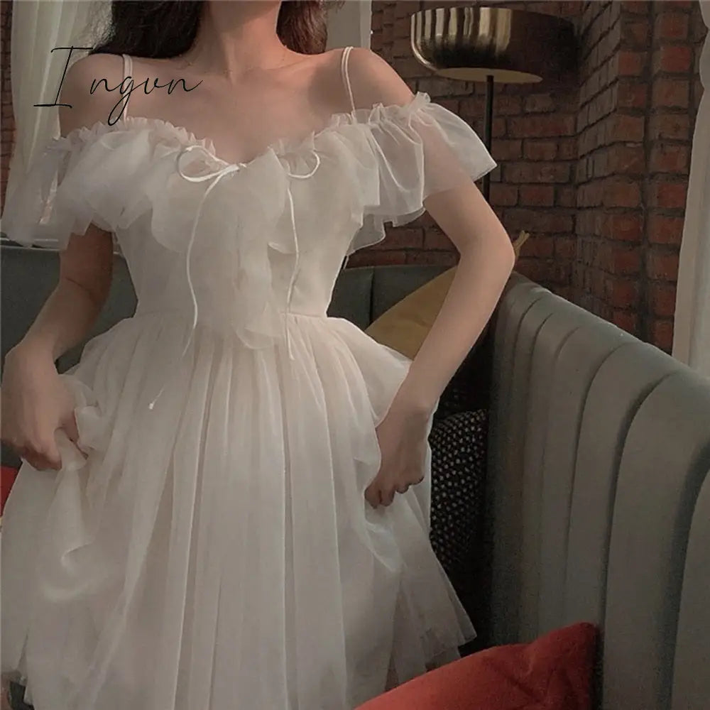 Ingvn - Sannian Actual Photo Of Long Sling Dress With Lace Sunscreen In Soft Yarn Summer 2 Piece