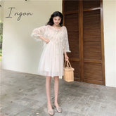 Ingvn - Sannian Actual Photo Of Long Sling Dress With Lace Sunscreen In Soft Yarn Summer 2 Piece