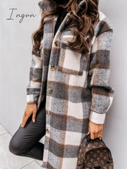 Ingvn - Selling Women’s Autumn Coat Fashion Long Section Casual Warm Lattice Woolen Winter Jacket