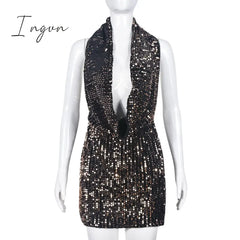 Ingvn - Sequin Mini Black Dress Sexy Club Party Bodycon Fashion Evening Dresses Women 2023 Summer