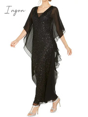 Ingvn - Sequins Mother Of The Bride Dress Elegant V Neck Ankle Length Chiffon Half Sleeve With