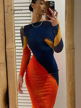 Ingvn - Sexy Backless Maxi Dress Fashion Print Long Sleeve Bodycon Party Beach Outfits 2023 New
