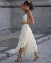 Ingvn - Sexy Backless Sleeveless Tassel Maxi Dress