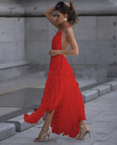 Ingvn - Sexy Backless Sleeveless Tassel Maxi Dress Multi / S
