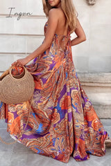 Ingvn - Sexy Bohemian Geometric Print Backless V Neck Sling Dress Dresses Dresses/Boho