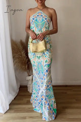 Ingvn - Sexy Bohemian Geometric Printing Halter Printed Dress Dresses Dresses/Boho