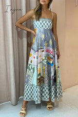 Ingvn - Sexy Bohemian Print Patchwork Sling Dress Dresses Grey / S Dresses/Boho