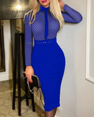 Ingvn - Sexy Boho Belt Lapel Polka Dot Printing Bodycon Dress Female Clothing Elegant Robe Casual