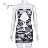 Ingvn - Sexy Camouflage Print Strapless Corset Bodycon Playsuits Women Backless Cut Out Shorts