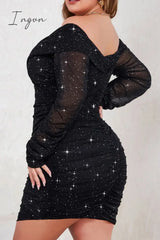 Ingvn - Sexy Casual Solid Fold V Neck Long Sleeve Plus Size Dresses Size/Plus