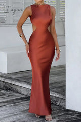Ingvn - Sexy Celebrities Solid Backless O Neck Wrapped Skirt Dresses Dresses/Casual
