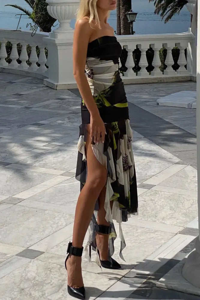 Ingvn - Sexy College Floral Asymmetrical Strapless Dresses Dresses/Floral