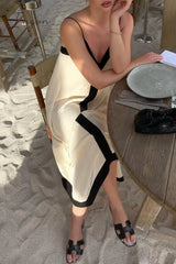 Ingvn - Sexy College Solid Patchwork V Neck Sling Dress Dresses Cream White / S Dresses/Casual