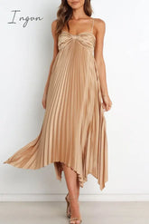 Ingvn - Sexy Elegant Solid Fold V Neck Irregular Dress Dresses Khaki / S Dresses/Summer