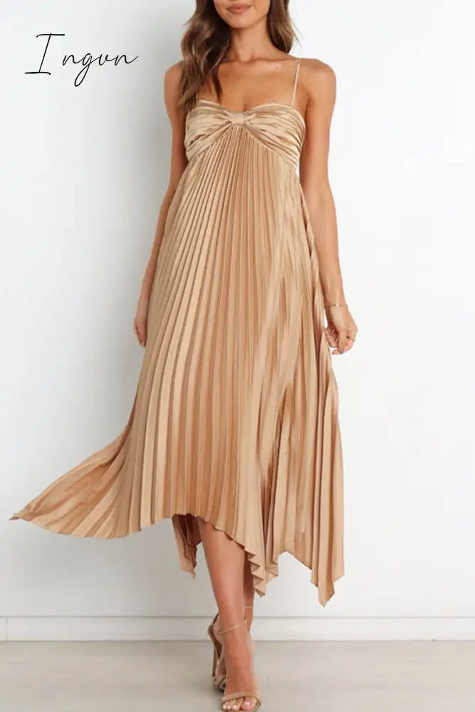 Ingvn - Sexy Elegant Solid Fold V Neck Irregular Dress Dresses Dresses/Summer