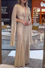 Ingvn - Sexy Formal Solid Sequins Fold V Neck A Line Dresses Dresses/Party And Cocktail