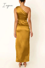 Ingvn - Sexy Formal Solid Slit Fold Oblique Collar Irregular Dress Dresses Dresses/Party And
