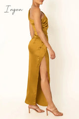 Ingvn - Sexy Formal Solid Slit Fold Oblique Collar Irregular Dress Dresses Dresses/Party And