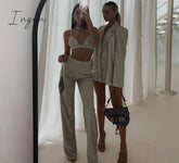 Ingvn - Sexy Glitter Sleeveless Crop Top Two Piece Pants Set Women Summer High Waist Bodycon