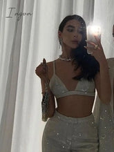 Ingvn - Sexy Glitter Sleeveless Crop Top Two Piece Pants Set Women Summer High Waist Bodycon