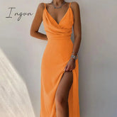 Ingvn - Sexy High Split Up Long Dress For Women Summer Print Party Sleeveless Slip V Neck Elegant