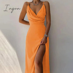 Ingvn - Sexy High Split Up Long Dress For Women Summer Print Party Sleeveless Slip V Neck Elegant