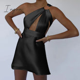 Ingvn - Sexy Hollow Out Bandage Women Dress White Asymmetrical High Waist Mini Spring Skinny