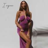 Ingvn - Sexy Hollow Out Corset Maxi Dress Party Women Halter Cut Wrap Split Long Dresses Summer