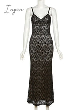 Ingvn - Sexy Lace Spaghetti Strap Maxi Dress Women Off-Shoulder Sleeveless Gown Elegant Bodycon