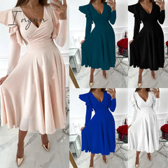 Ingvn - Sexy Long Evening Dress Elegant For Women V - Neck Side Split Party Dresses Female Summer