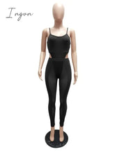 Ingvn - Sexy Mesh Sheer Spliced Two Piece Set Tracksuit Women Bodysuit Pants Summer Clothes