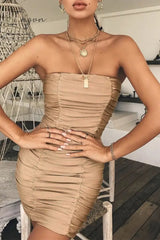 Ingvn - Sexy Party Solid Fold Strapless Wrapped Skirt Dresses Khaki / Xs Dresses/Short