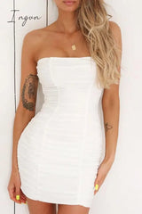 Ingvn - Sexy Party Solid Fold Strapless Wrapped Skirt Dresses White / Xs Dresses/Short