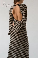 Ingvn - Sexy Plaid Backless Contrast Weave O Neck A Line Dresses Dresses/Boho